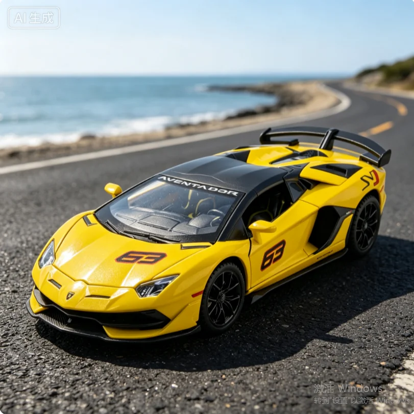 1:24 SVJ63 Sports Sound And Light Feedback Toy Car Music Model Ornament Diecast Alloy Car Model Collectible