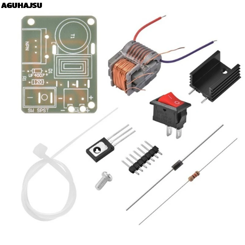 Alta Freqüência DC Tensão Arco Ignição Gerador, Impulso Inversor, Step Up, 18650 Kit DIY, U Núcleo Transformador Suíte 3.7V, 15KV