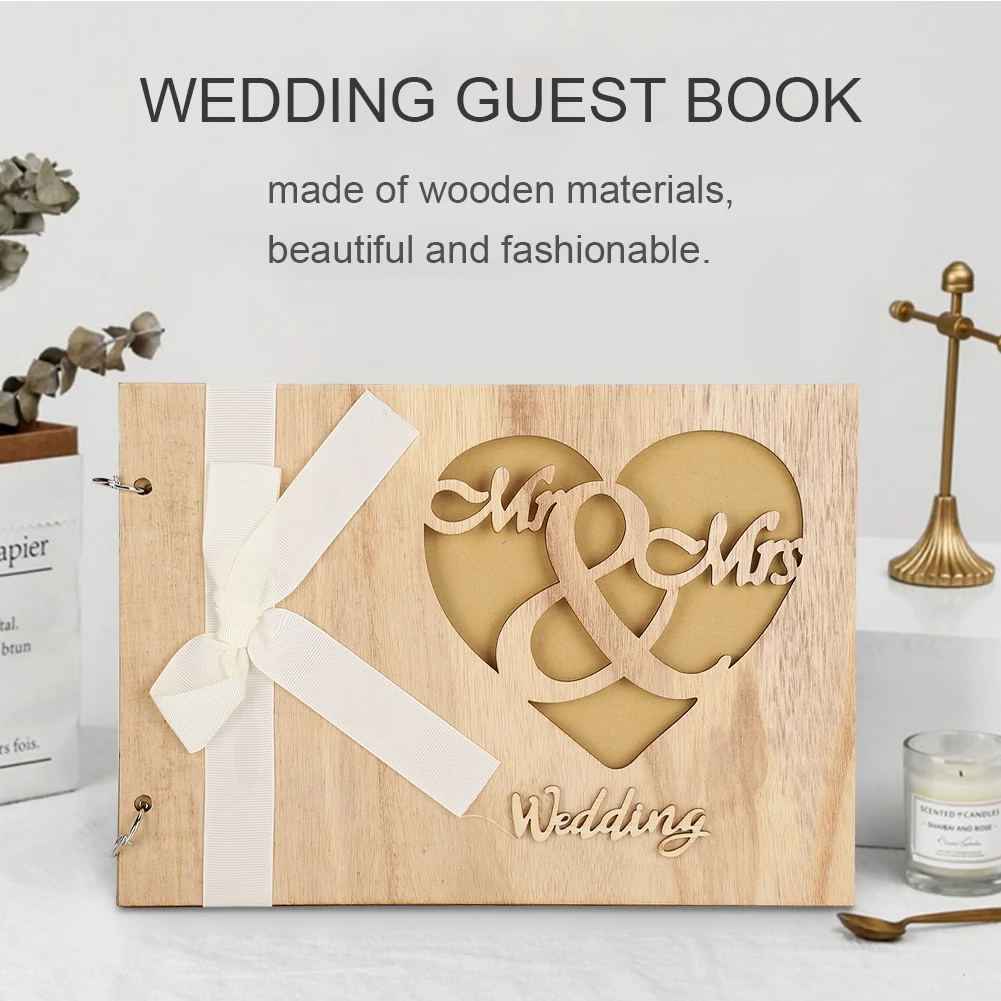 Hand-Made Wooden Wedding Guest Book Album Sign Notebook European Style Hollow Out Craft Wedding Anniversary Decoration