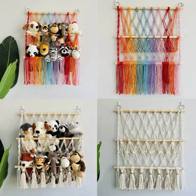 

Double Layers Nordic Macrame Toys Storage and Displaying Wall Hanging Decor Kid Toy Storage Net Pocket Baby Room Nursery Decor