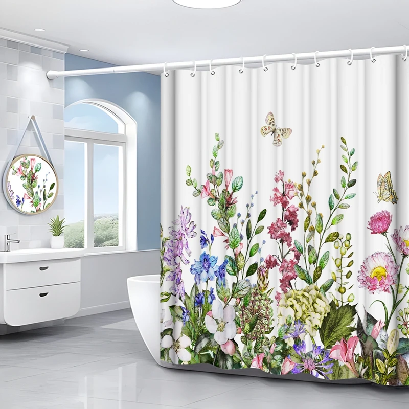 180x180cm Waterproof Flower Shower Curtain Set Plant Bathroom Decor Home Bathroom Curtain Bathroom Curtain With Hook