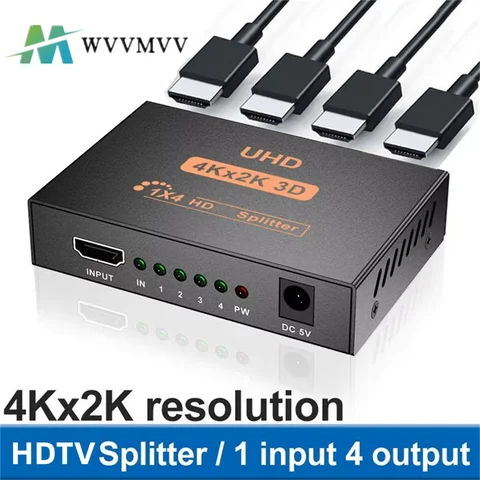 1 X 4 HDMI-Compatible Splitter Converter 1 In 4 Out HD 1.4 Splitter…