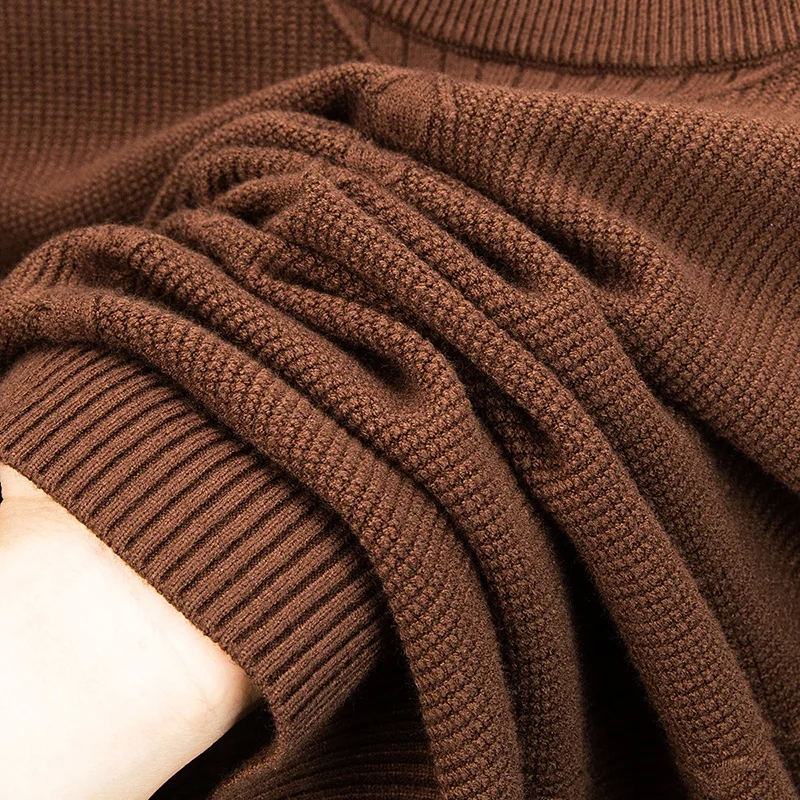 Mens Luxury Knitted Sweater Round Neck Long Sleeve Solid Color Pullover Autumn Winter Fashion Casual Classic Versatile Mens Wear