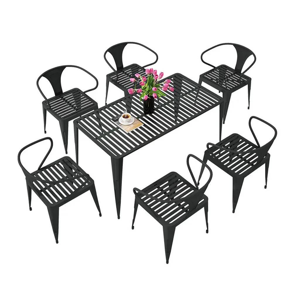 2023 Outdoor Furniture Garden Set Patio Dining Set Metal Stainless Steel For Home And Cafe Shop Restaurant Table And Chairs