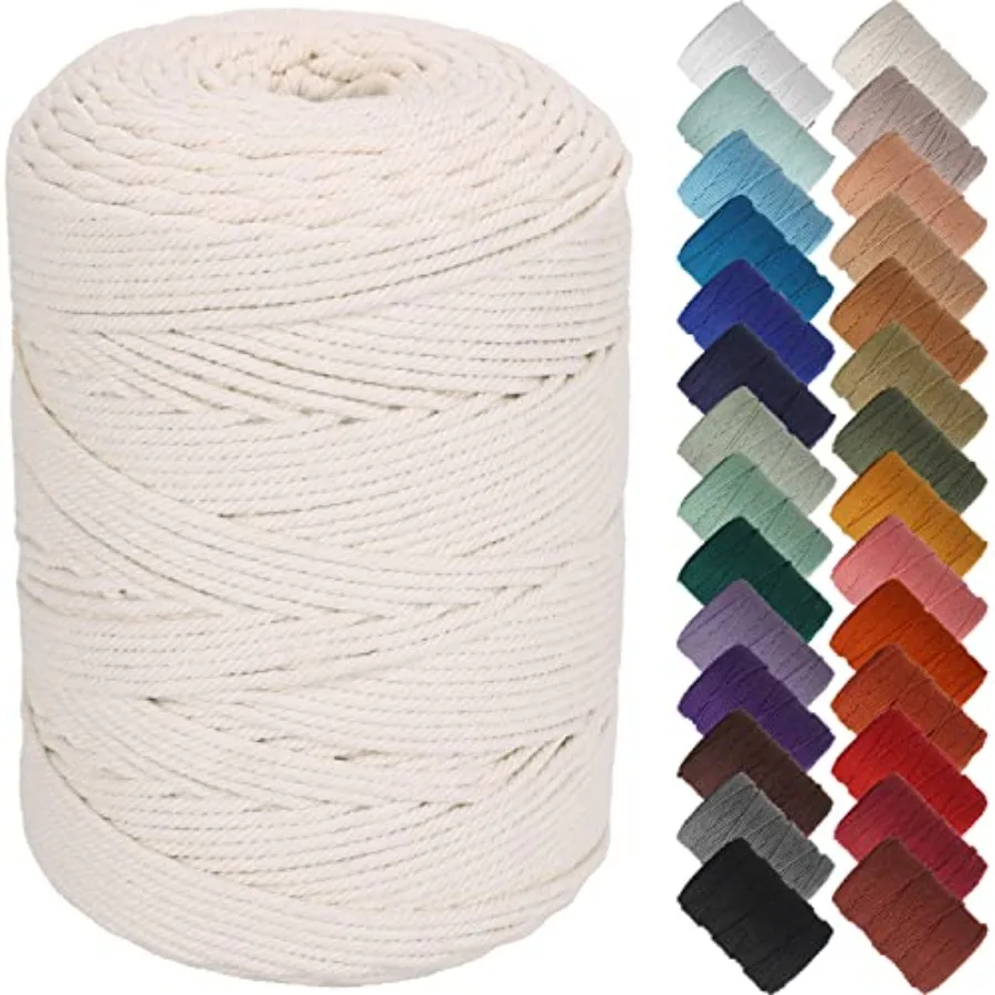 Natürliche Makramee-Schnur 3mm x 328 Yards Beige Makramee-Seil Baumwollschnur für Wandbehänge Pflanzenhänger Weihnachtsdekoration Stricken