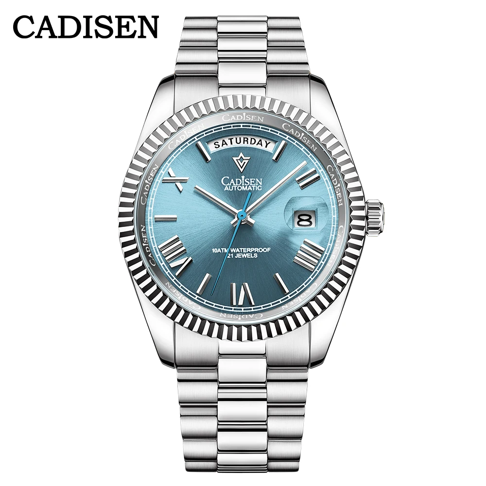 CADISEN C8185 ICE-BLUE Dial Sapphire Glass Watches Men Japan MIYOTA-8285 Movt Men`s Watch Mechanical Automatic Diver Watch Clock