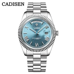 Relógio de vidro safira dos homens Cadisen, Ice-Blue Dial, Movt mecânica, Relógio Mergulhador Automático, Japão MIYOTA 8285, C8185