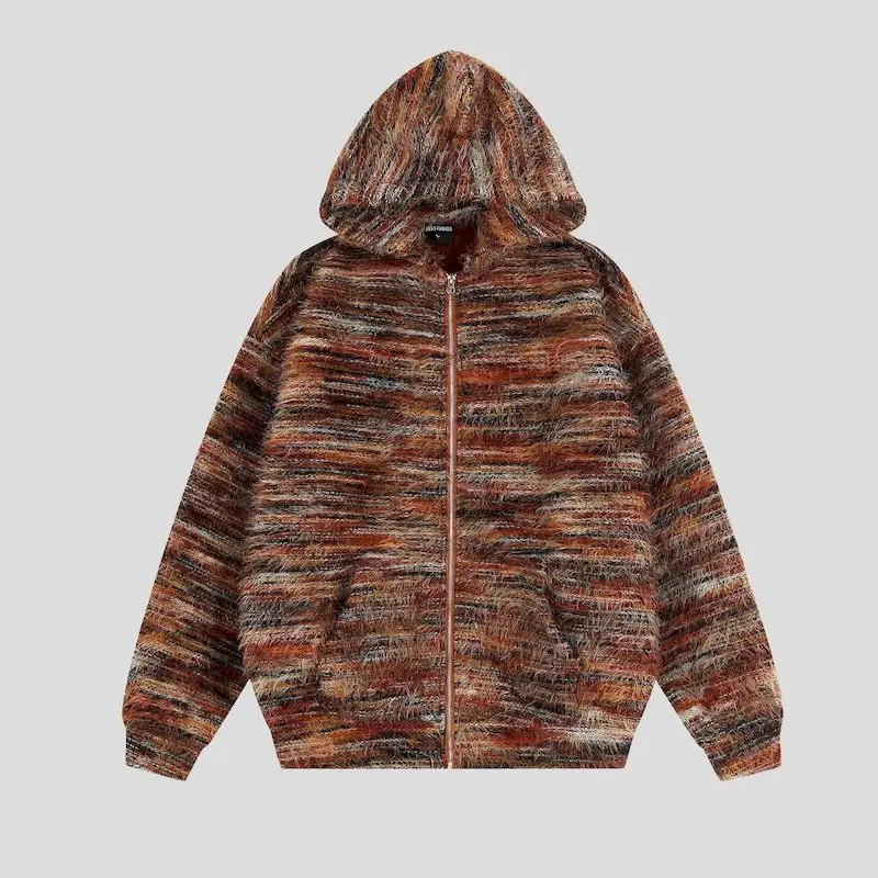 Oversized Couple Hooded Jackets Milard Oil Painting Gradient Color Zip Up Hoodies Loose Hooded Striped Sweatshirt Autumn Winter