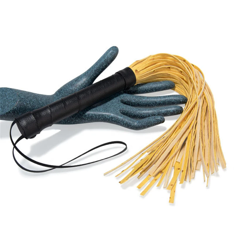 38.5CM Yellow PU Leather Tassels Flogger Horse Riding Whip Equestrianism Horse Whips