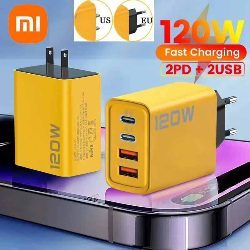 Xiaomi 120W 2PD 2USD Fast Charger Type C Quick Charge 3.0 Charger Data Cable Applicable For Samsung Android Mobile Phone Huawei