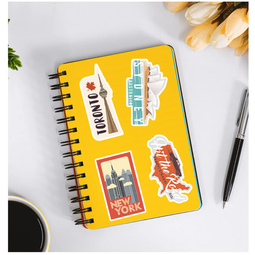10/30/50/100pcs Tourist Signs Building Graffiti Stickers Aesthetic Skateboard Laptop Motorcycle Phone Car Decoration Kid Toy