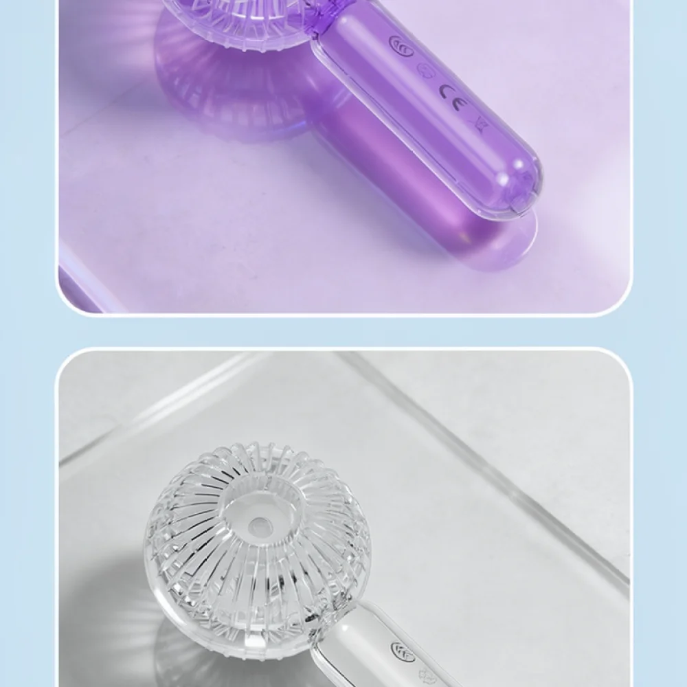 USB Rechargeable Mini Cooling Fan Transparent Design Quiet Operation With Night Light Portable Hanging Hook For Summer Heat