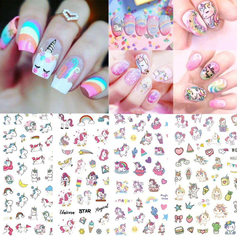 Nail Art Stickers Heart Love Design Valentine Unicorn Rabbit Dolphin Design Adhesive Nail Art Decoration Nails Accessories