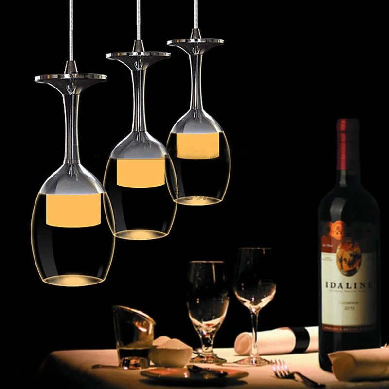 Wine Glass Shape Acrylic Contemporary LED Chandelier Dining Room Three Head pendant lights for dinning room kitchen island