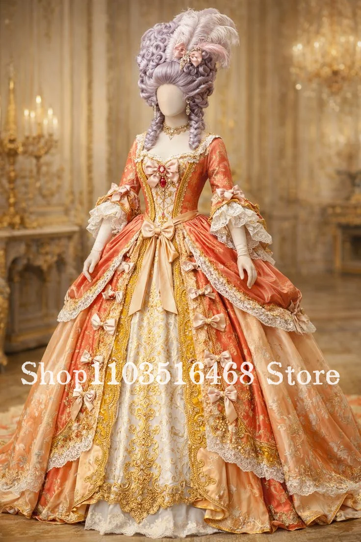 Customised Gorgeous Vintage Victorian Ball Gown Embroidered Bow Corset with Lace Puffed Skirt Special Occasion Ball Gown Cosplay