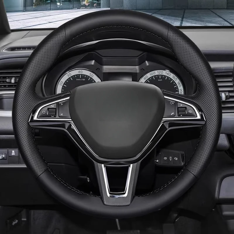 

For Skoda FABIA 15-17 models Hand-sewn steering wheel cover; lightweight and breathable; full-coverage style modification design