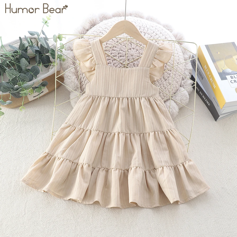 Summer Style Children Clothing Flying Sleeve Solid Color Pleated Princess Cake Dress Girls Costume