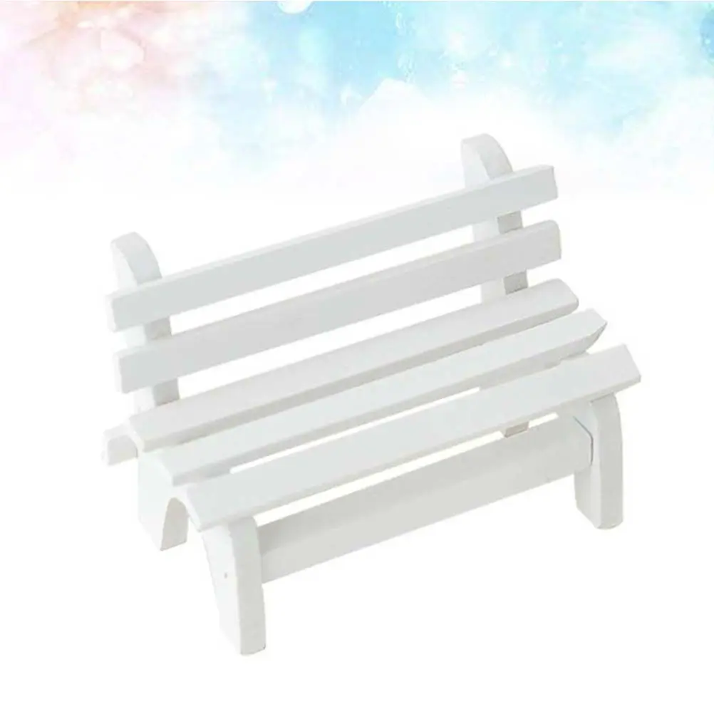 

Mini White Wood Double Bench for Landscape Decoration Micro Scene Ornament Photography Prop Home Display Decor