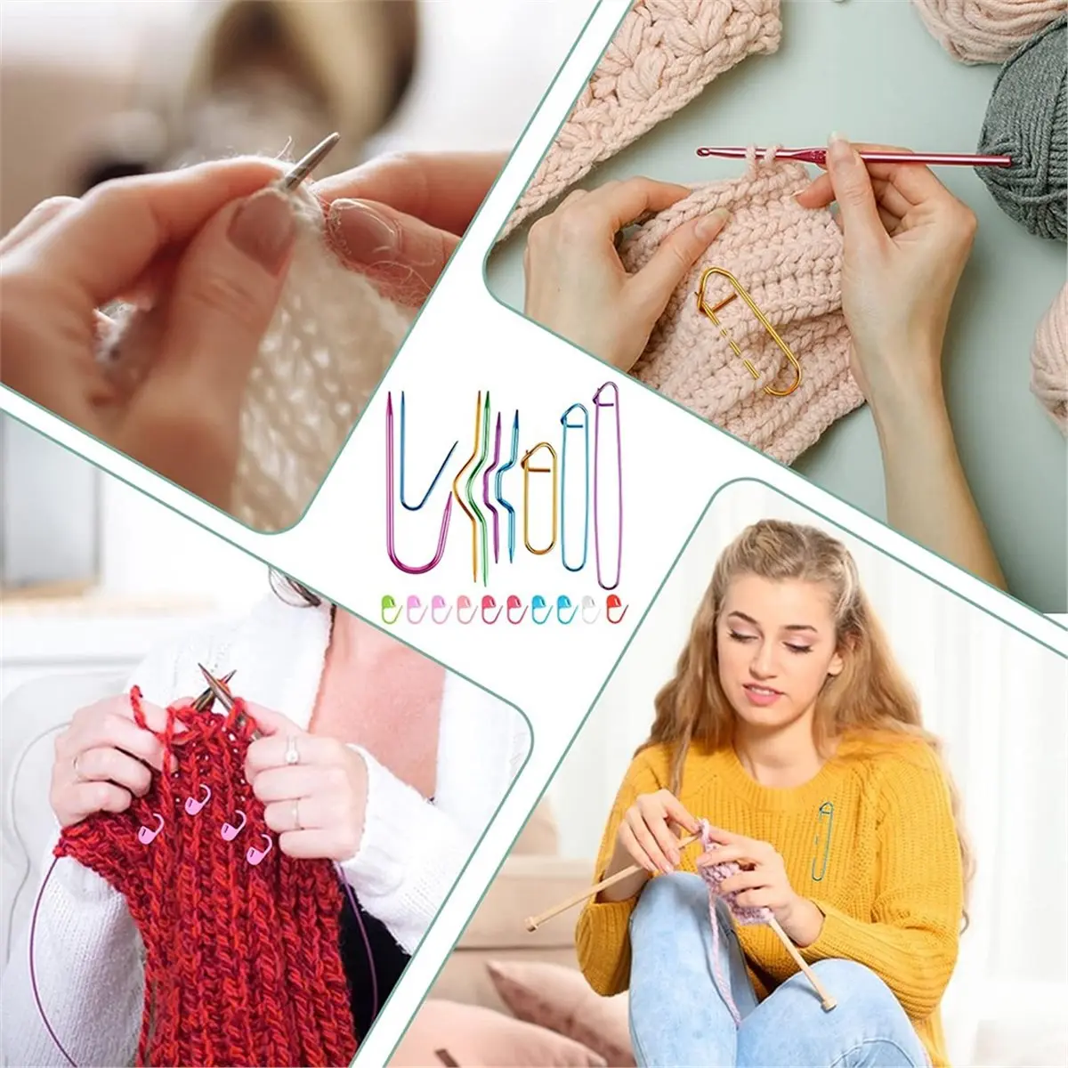 【~ New ABPO】19 Pcs Aluminum Cable- Holders & Needles Set with Knitting Markers for Yarn Sewing