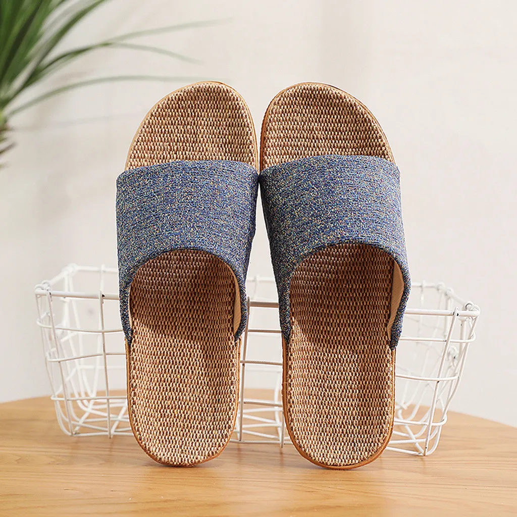 Couple Cotton Linen Slippers Casual Comfortable Breathable Linen Home Slippers Large Size Flat Bottom Slippers Men\'s Slippers