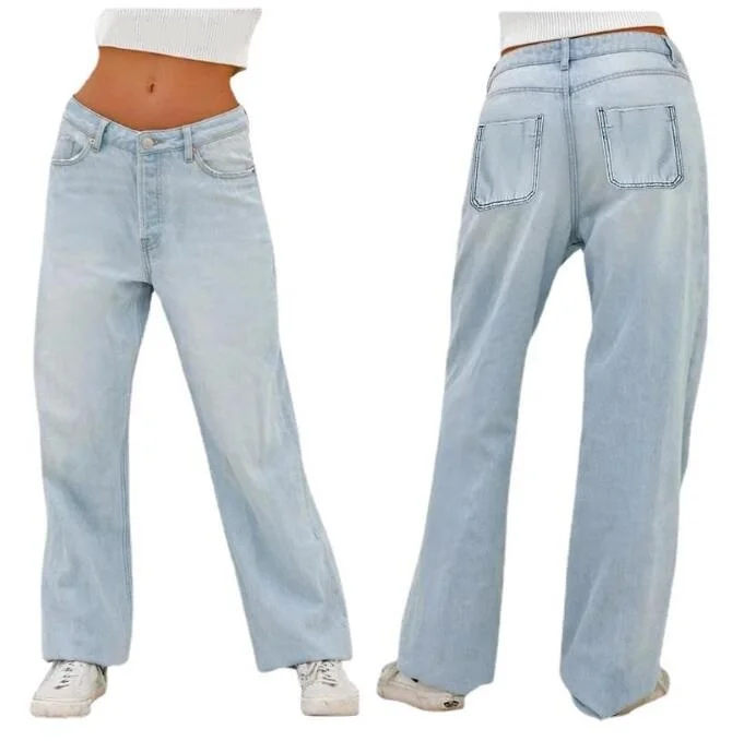 Pantalones hasta el suelo para mujer, pantalones vaqueros de pierna ancha, pantalones rectos informales sueltos, pantalones rectos con bolsillo, empalme de cintura alta, Otoño Invierno