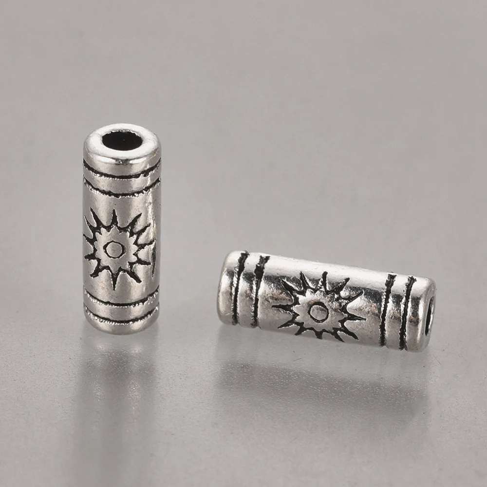 Style Alloy Beads Column with Sun Lead Free Cadmium Free Silver 9.5x3.5mm Hole: 1.5mm