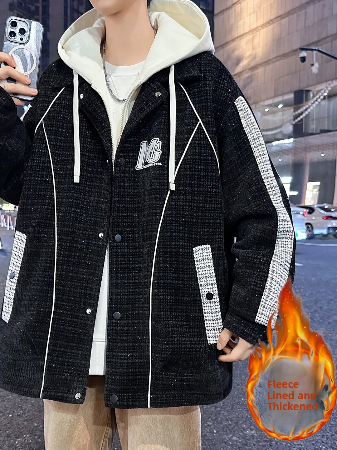 

Мужская утепленная повседневная свободная куртка на флисовой подкладке, зимнее пальто для подростков и студентов, рабочая одежда, верхняя одежда, ветрозащитная, на молнии, с капюшоном