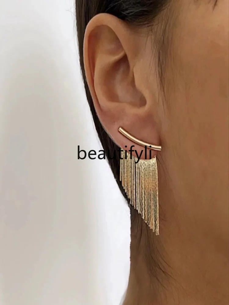 

European and American 24K heavy metal fringed women's earrings niche design light luxury high-end earrings