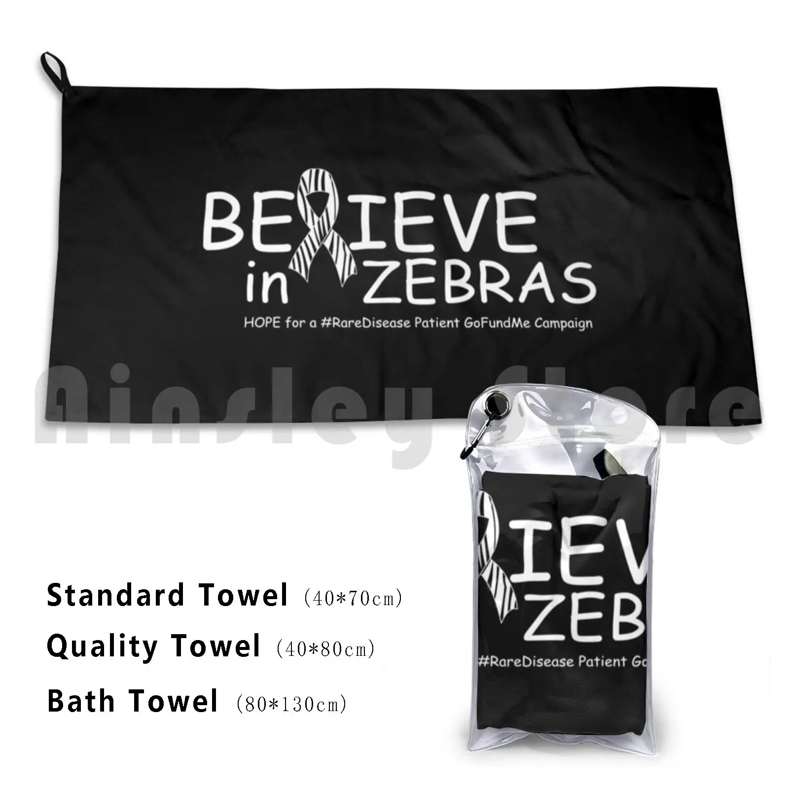 Believe In Zebras Bath Towel Beach Cushion Rare Disease Rare Disease Awareness Eds Ehlers Danlos Addisons Ribbon