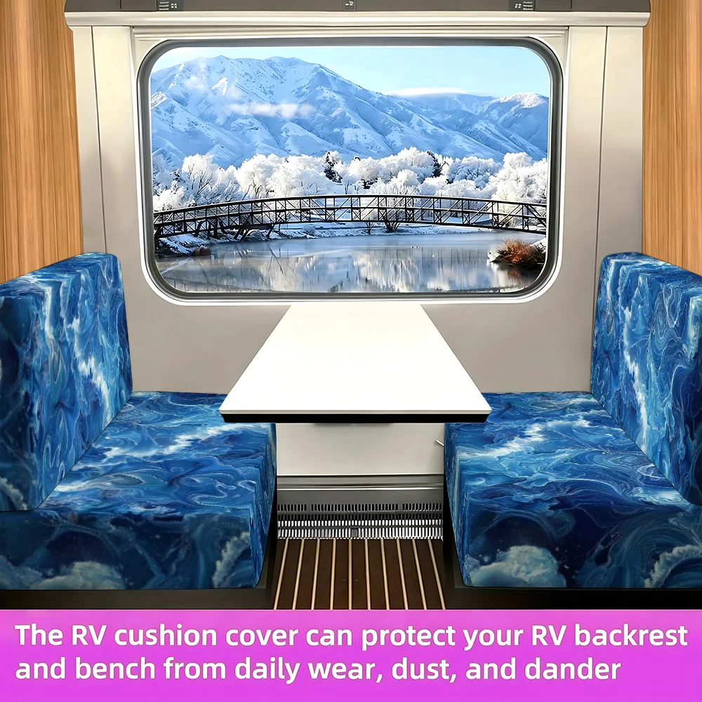 RV Dinette Cushion Covers, Stretch Full-wrap Sofa Protectors with Snug Fit. Suitable for Travel Trailers, RV Booth and Dinette Sofas of Most Campers. Classic Style to Upgrade Your RV Interior, Ideal for Outdoor Camping Lovers. view 2