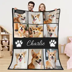 Custom Pet Photo Blanket Personalized Pets Throw Blanket with Pictures Customized Gifts for Dog Cat Animal Lovers Memorial Gift