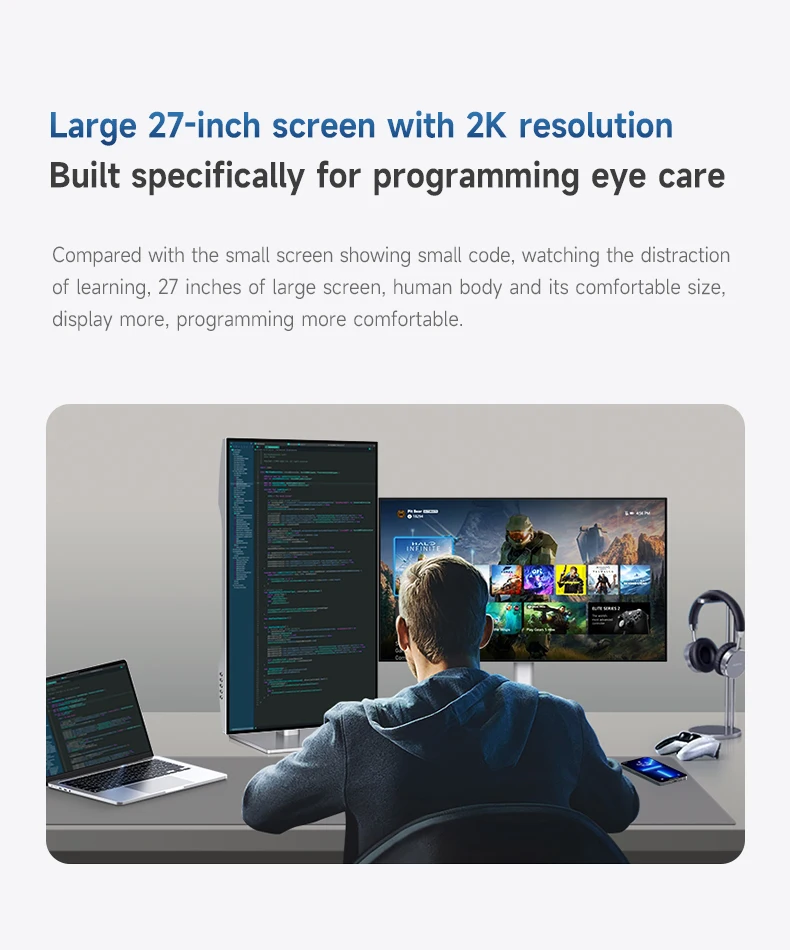 27" 2K 120Hz Monitor met hoge vernieuwingssnelheid IPS Zwart Gaming Monitor 2000:1 Contrastverhouding 2 ms Reactietijd Oogbeschermingsscherm
