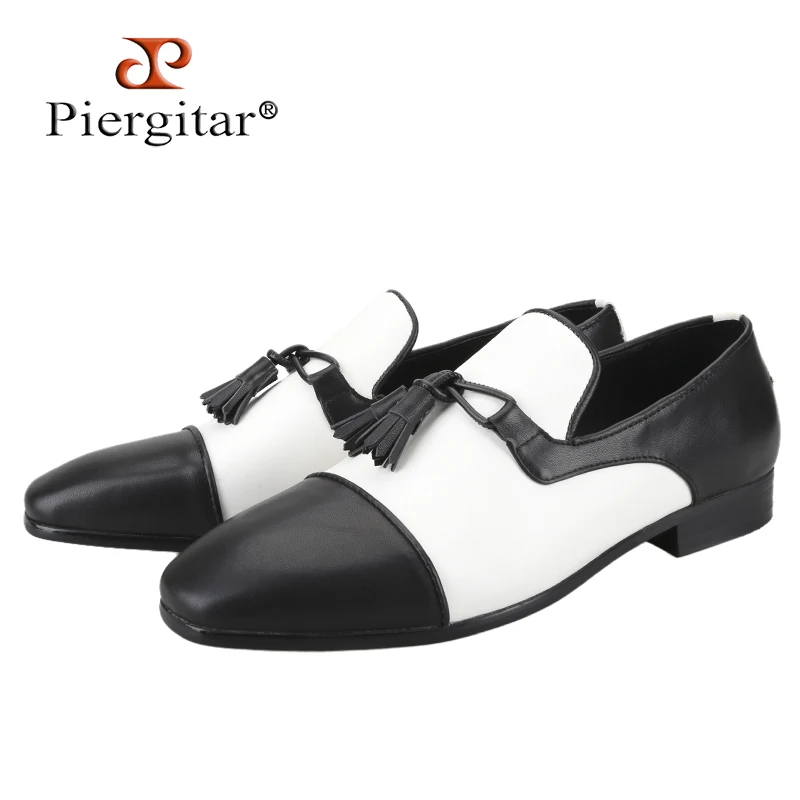 

Piergitar New Release MICHELANGELO-PANDA Color Leather Slip-On Loafers With Handmade Tassels Classic Style Men's Casual Shoes