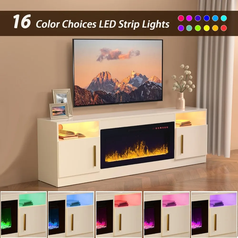 

TV Stand with Fireplace - 70 Inch Modern Electric Entertainment Center, 36" LED Fireplace for Living Room, White, Up to 80" TVs
