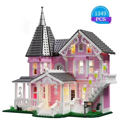 1349 PCS Coralines 빌딩 블록 세트 핑크 궁전 모델 아파트 아이디어 소년과 소녀를위한 영화 건축 장난감 크리스마스 선물