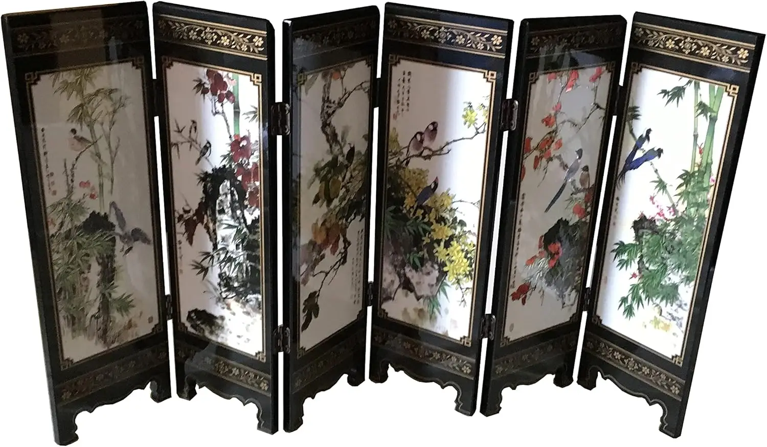 

Декорации для дома, 6-панельный разделитель, мини-складная ширма, китайская лакированная ширма, мини-складная ширма для рабочего стола, Feng S