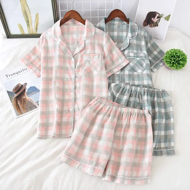 

Japanese simple short pyjamas women 100% cotton short sleeves ladies pajama sets shorts Cute cartoon sleepwear women homewear