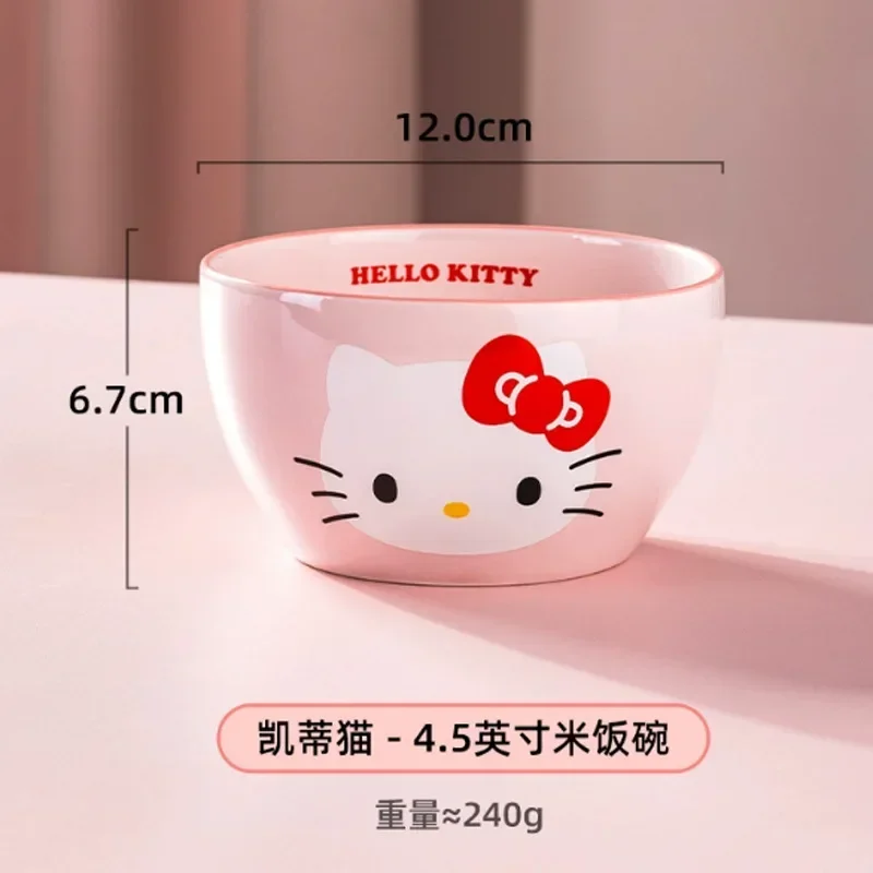 Hello Kitty ถ้วยเซรามิก Kawaii SANRIO Cinnamoroll ลายการ์ตูนน่ารัก Kuromi ช้อนส้อมบ้านชามข้าวของขวัญสำหรับเด็กผู้หญิง