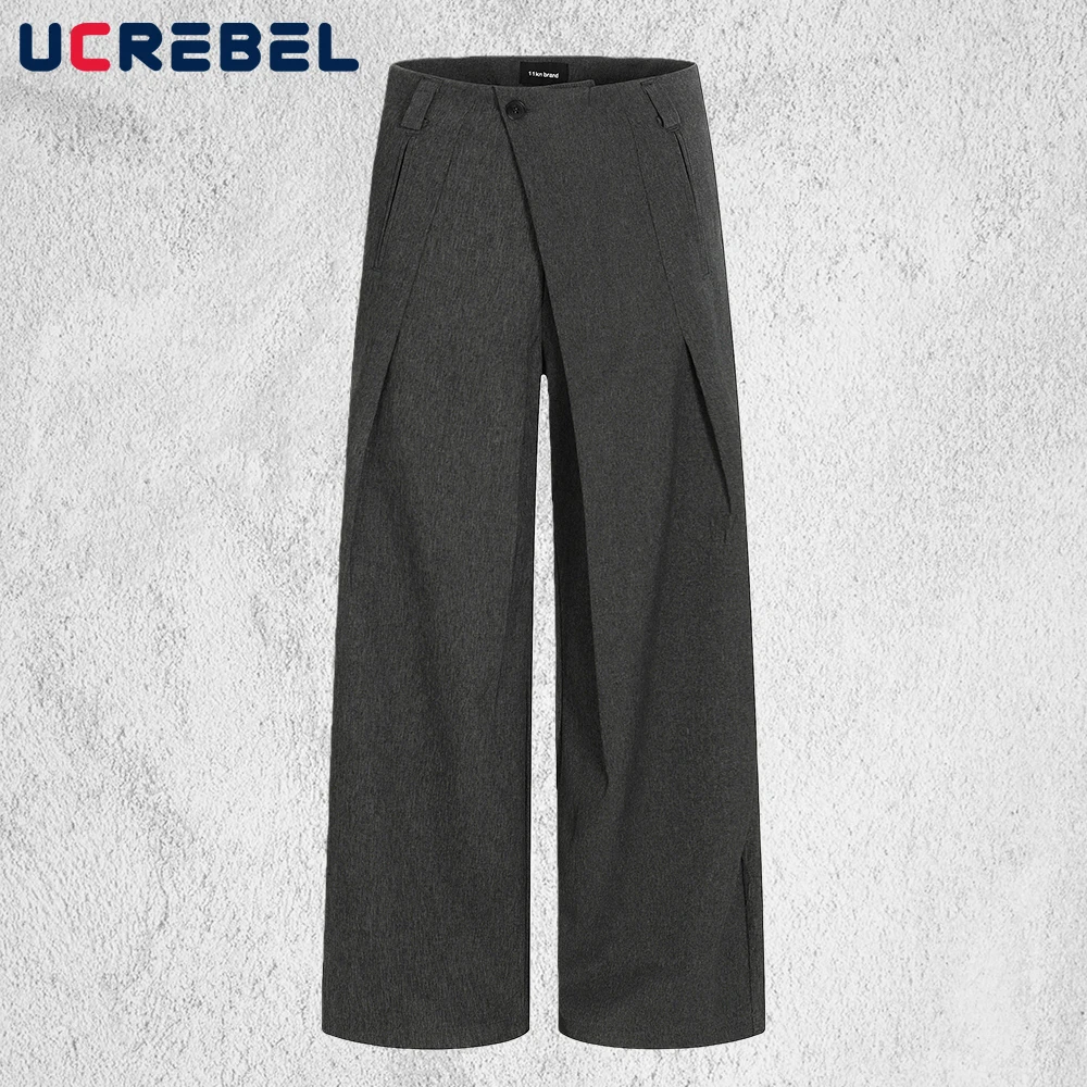 

Сращенные плиссированные костюмные брюки мужские однотонные ретро осенне-зимние мешковатые широкие повседневные брюки мужские