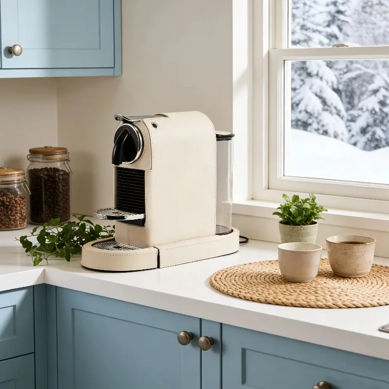 Modern White Durable Coffee Machine with Leather Finish for Home & Office Use for Gifts
