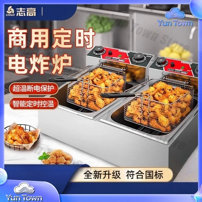 Electric Deep Fryer for Chigo AB 220V Commercial Single Double Tank for Chicken Chips Donuts Food Stall Snack Machine