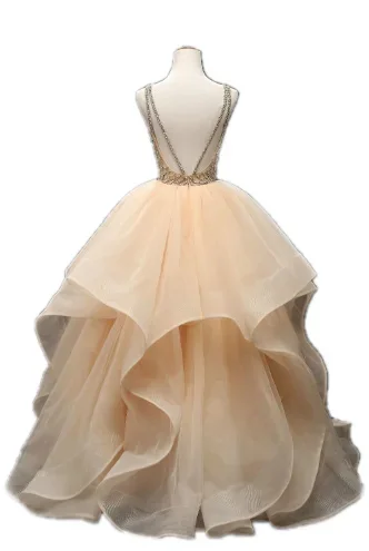 

Sexy V-Back Beadings Charming Champagne Party Dresses Candy Color Spaghetti Strap Ball Gown Quinceanera DressVestidos De 15