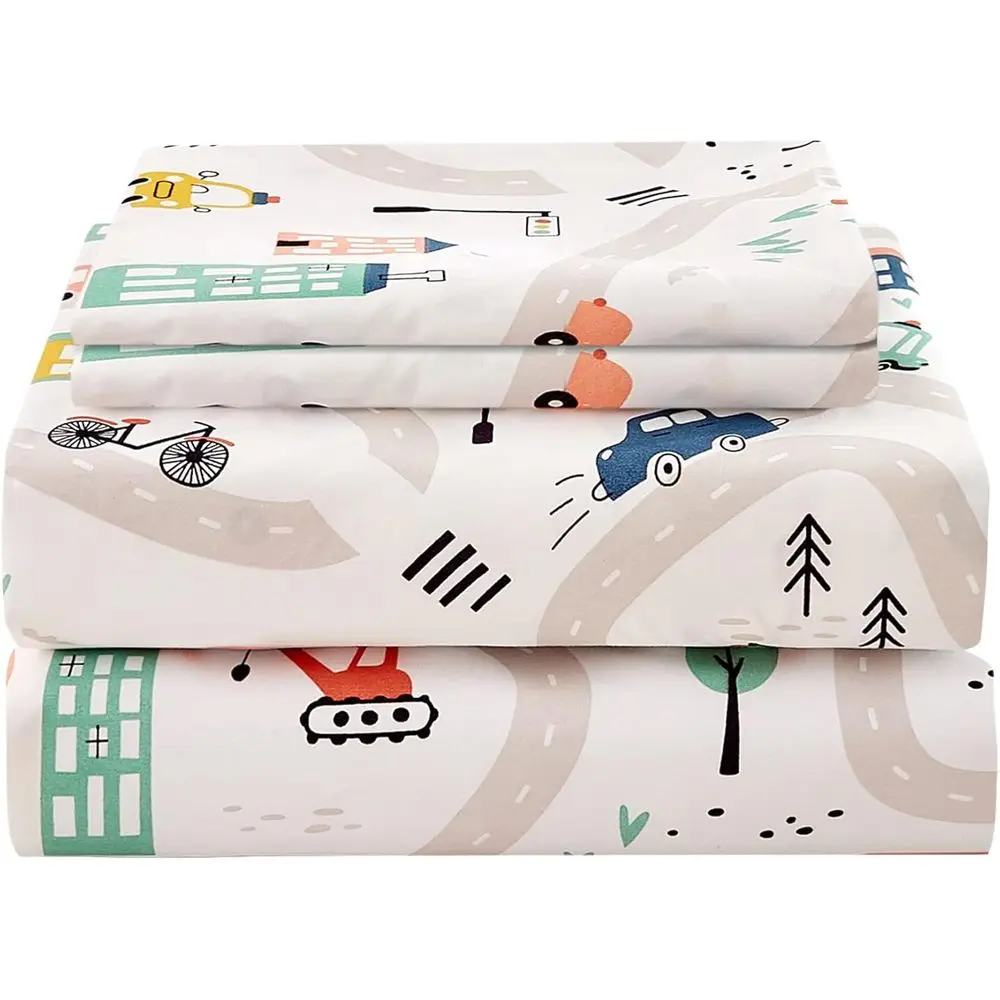 Kids Printed Full Size 4-Piece Microfiber Bed Sheet Set, Deep Pocket