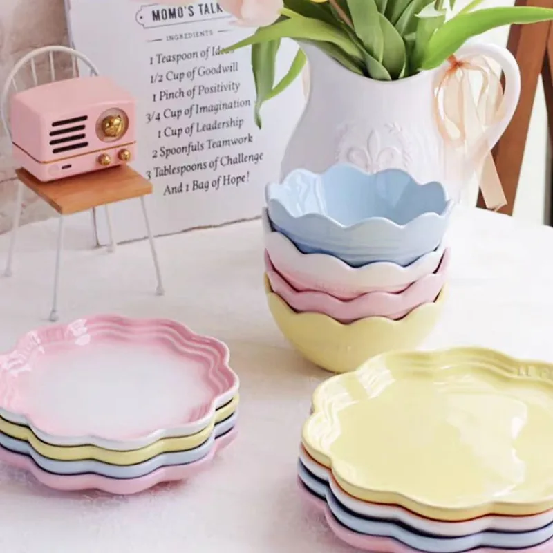 Lace Relief Gradient Tableware, Dessert Rainbow Ceramic, Household Creative Fruit Salad Bowls, 14cm