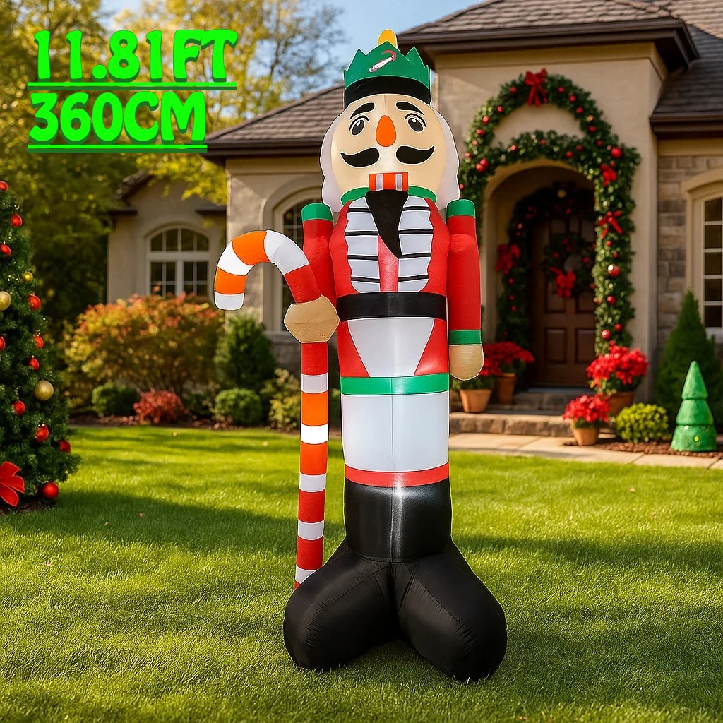 11.8FT Nutcracker Soldier Inflatable Christmas Decoration Ornament Light Outdoor Decoration Yard Holiday Party Decor Toy Display