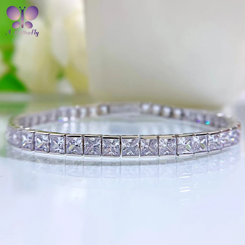 

AButterfly 100% Sterling Silver Square Tennis Bracelet 4*4mm SONA Simulated Diamonds Women's Birthday Gift High Jewelry