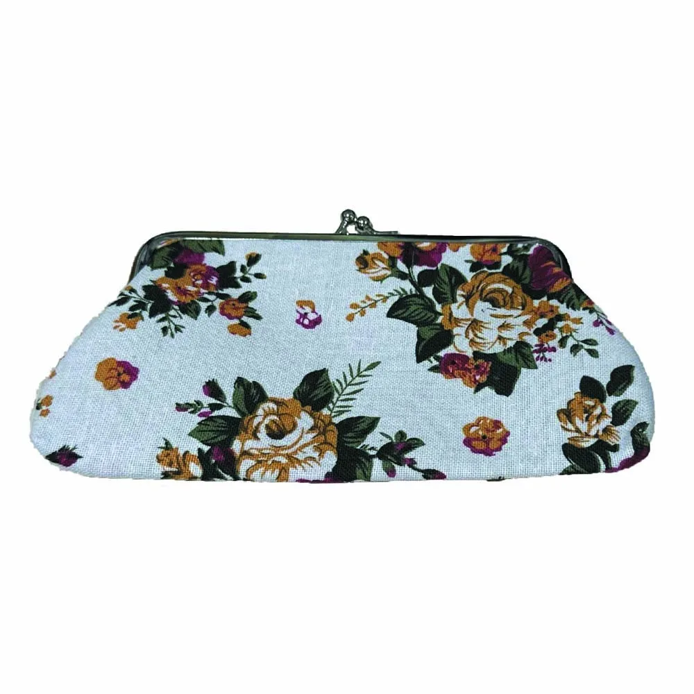

Creative Retro Long Kiss Lock Wallet Floral Vintage Flower Coin Purse Credit Card Holder Small Wallet Money Clutch Bag Women