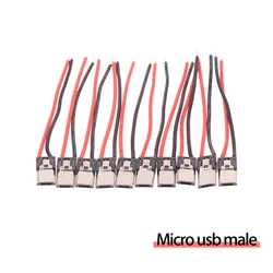 10Pcs 2P Micro USB Male With Cable 2Pin Welding Wire Male Connector Straight For Mobile Phone Charging Port Charging Socket