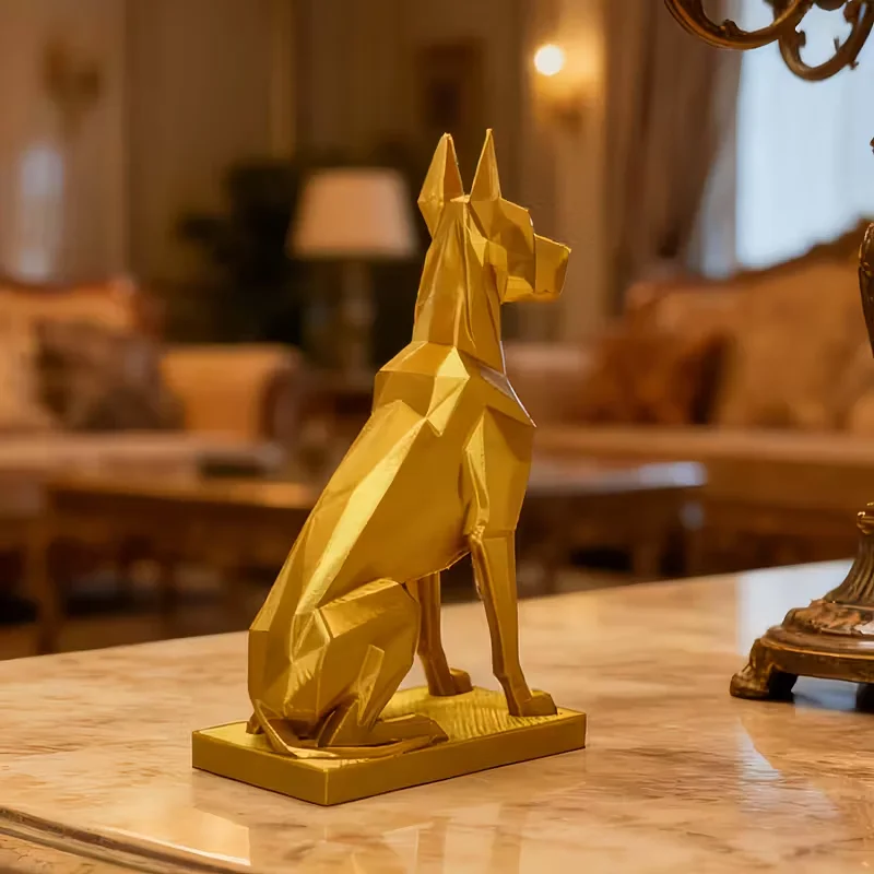 Cute Doberman dog geometric paper model family animal dog small statue, Lazy cat school handicraft