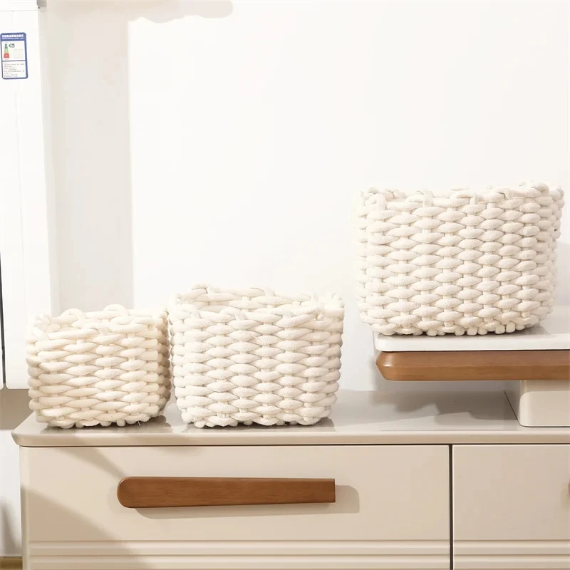 

Набор из 3 плетеных корзин для хранения (размеры S/M/L) из хлопкового каната, моющиеся, для организации и хранения косметики